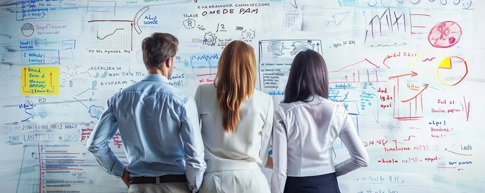 Unitist; employees working together at whiteboard